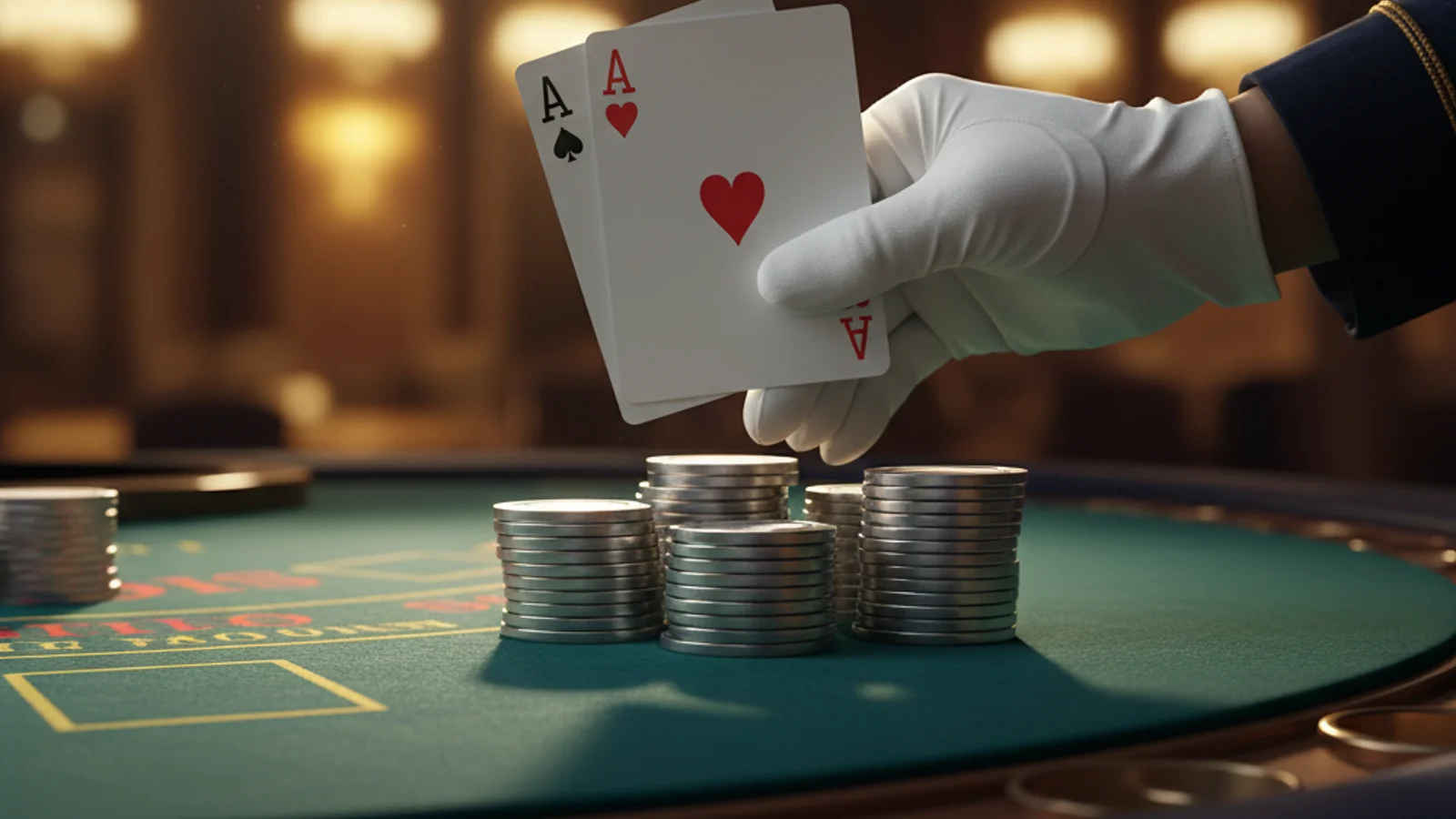 Blackjack table with cards showing 21