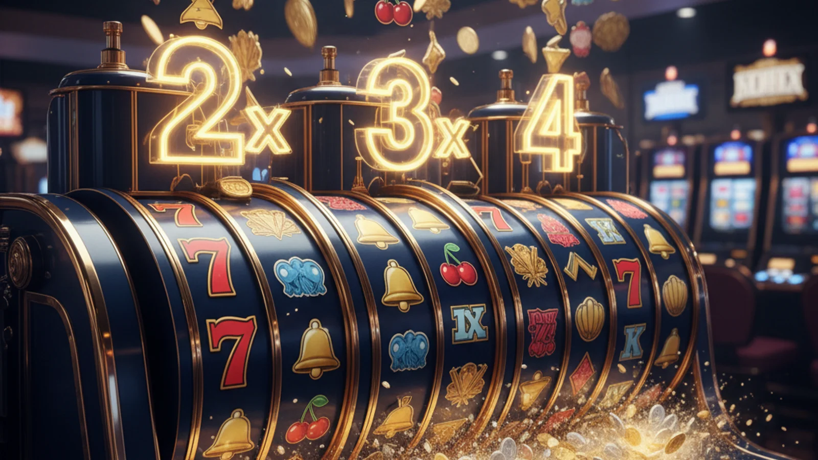 Carretes de slot girando con variación dinámica de altura en cada giro