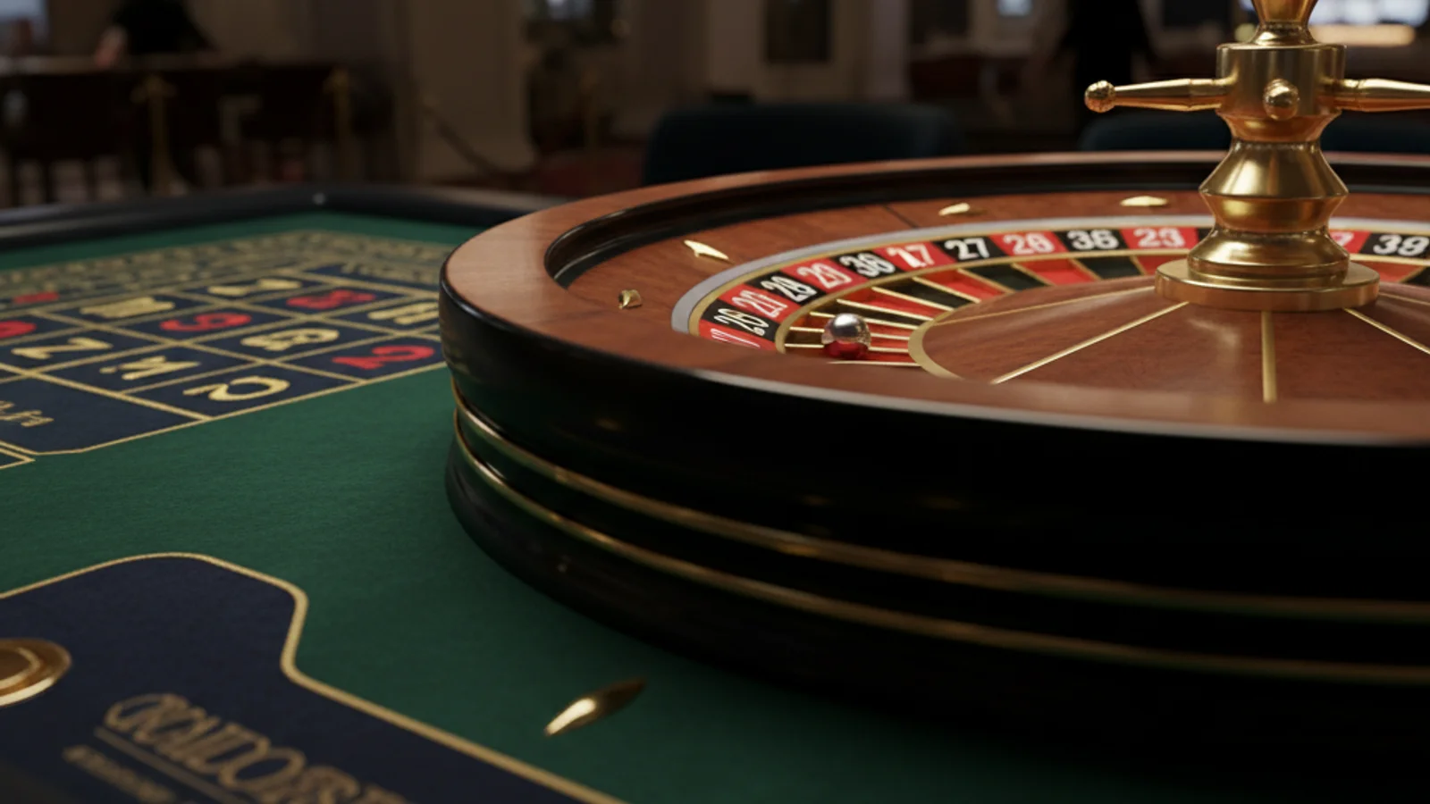 Primer plano de una rueda de ruleta europea con números rojos y negros