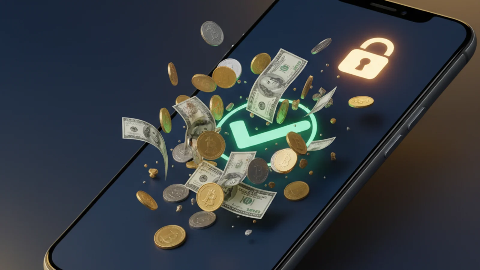 Smartphone displaying payment confirmation screen with green checkmark