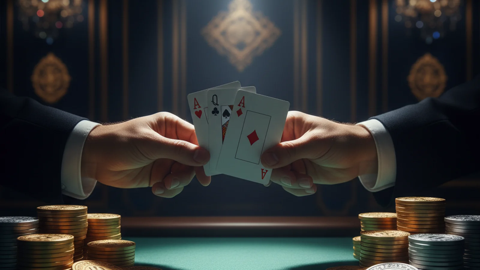 Close-up of baccarat table with green felt